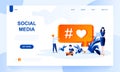 Social media vector landing page template with header. Account promotion web banner, homepage design with flat illustrations Royalty Free Stock Photo