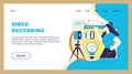 Social media. Video recording. Blog creation landing page. Camcorder and idea lamp. Creative blogger. Website template Royalty Free Stock Photo