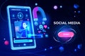 Social media web banner. Magnet attracting likes