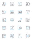 Social nerking linear icons set. Connections, Engagements, Influencers, Likes, Shares, Comments, Communities line vector