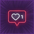 Social network activity indicators neon icon on pop art background. One like quantity significative. Notification with Royalty Free Stock Photo