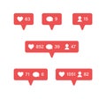 Social network app symbols of heart like set. Notifications templates. New message bubble, friend request quantity