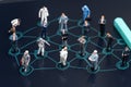 Social network, business connection network, teamwork or new connecting business concept, miniature people businessmen standing on Royalty Free Stock Photo