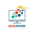 Social network - concept business logo tempalte vector illustration. Computer monitor display creative sign with abstract shapes. Royalty Free Stock Photo