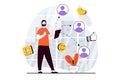 Social network concept with people scene in flat design for web Royalty Free Stock Photo