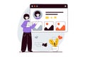 Social network concept with people scene in flat design for web