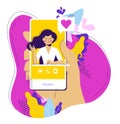 Social network concept with smartphone and youg girl