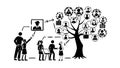 Social Network Connection Tree of People, vector design Generative AI Royalty Free Stock Photo
