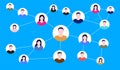 Social network connections - People avatars connected with lines on blue background