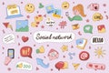 Social network cute stickers set in flat cartoon design. Vector illustration Royalty Free Stock Photo