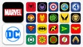 Social network embleme icon logo, top Superhero comics Marvel & DC, Vector editorial illustration Royalty Free Stock Photo