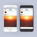 Social network frame. App interface design. Photo sharing application.