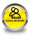 Social network (group icon) glossy yellow round button Royalty Free Stock Photo