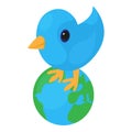 Social network icon isometric vector. Blue little tweeting bird on the globe Royalty Free Stock Photo
