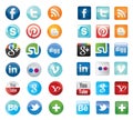 Simple flat social media network icons collection set in round and square design.Vector illustration buttons Royalty Free Stock Photo