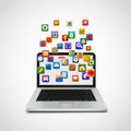 Social network icons cloud with laptop. Royalty Free Stock Photo