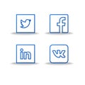 Social network icons and stickers set. Social media flat logo. thin line logo