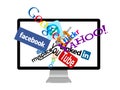Social network logos on monitor