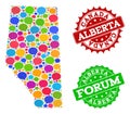 Social Network Map of Alberta Province with Talk Bubbles and Textured Watermarks