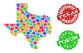 Social Network Map of Texas State with Speech Bubbles and Grunge Stamps Royalty Free Stock Photo