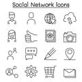 Social network, Social media icon set in thin line style Royalty Free Stock Photo