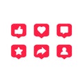 Social network media vector icons. Social media activities notification symbol. Like, comment, share icon. Vector Royalty Free Stock Photo