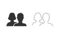 Social network notification line icon set. Friends girl and boy silhouette
