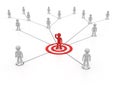 Social network one red character with arm up