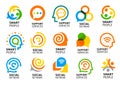 Social network for smart people with creative brain. Support services icon set. Colorful vector logo collection.