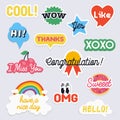 Social network stickers with notes. Vector illustrations for online communication. Design elements, circle business card, paper