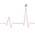 The social network stress. Heartbeat rhythm graph on a white background. Hashtag.