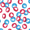 Social network symbol seamless pattern. Like and thumbs up icons isolated on transparent background. Counter