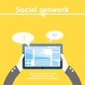 Social network. Tablet computer in hand. Flat design