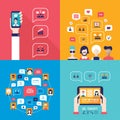 Social Network Technology Banner set People using various electronic devices Royalty Free Stock Photo