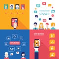 Social Network Technology Banner set People using various electronic devices Royalty Free Stock Photo