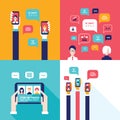 Social Network Technology Banner set People using various electronic devices Royalty Free Stock Photo