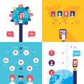 Social Network Technology Banner set People using various electronic devices Royalty Free Stock Photo