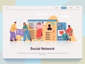 Social network web concept for landing page in flat design. Vector illustration Royalty Free Stock Photo