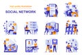 Social network web concept with people scenes set in flat style Royalty Free Stock Photo