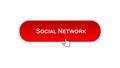 Social network web interface button clicked with mouse cursor, red color Royalty Free Stock Photo