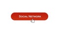 Social network web interface button clicked with mouse cursor, wine red color Royalty Free Stock Photo