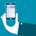 Social network website - hand with smartphone