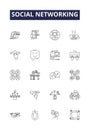 Social networking line vector icons and signs. Social, Connecting, Sharing, Interacting, Engaging, Posting, Messaging