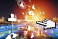Social networking technologies and an hand cursor in London Royalty Free Stock Photo