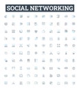 Social networking vector line icons set. Social, networking, networking, sites, media, profiles, interaction Royalty Free Stock Photo