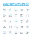 Social networking vector line icons set. Social, networking, networking, sites, media, profiles, interaction Royalty Free Stock Photo