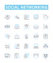 Social networking vector line icons set. Social, networking, networking, sites, media, profiles, interaction Royalty Free Stock Photo