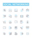 Social networking vector line icons set. Social, networking, networking, sites, media, profiles, interaction Royalty Free Stock Photo