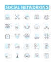 Social networking vector line icons set. Social, networking, networking, sites, media, profiles, interaction Royalty Free Stock Photo