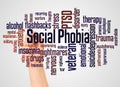 Social phobia and PTSD word cloud and hand with marker concept